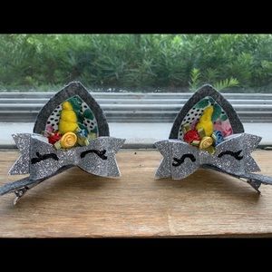 Handmade unicorn cat eat barrettes